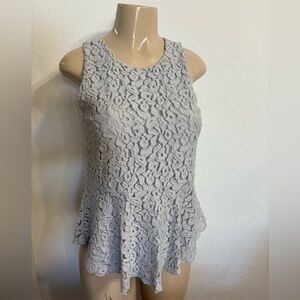 Ann Taylor Loft Gray Lace Peplum Sleeveless Blouse Size XS